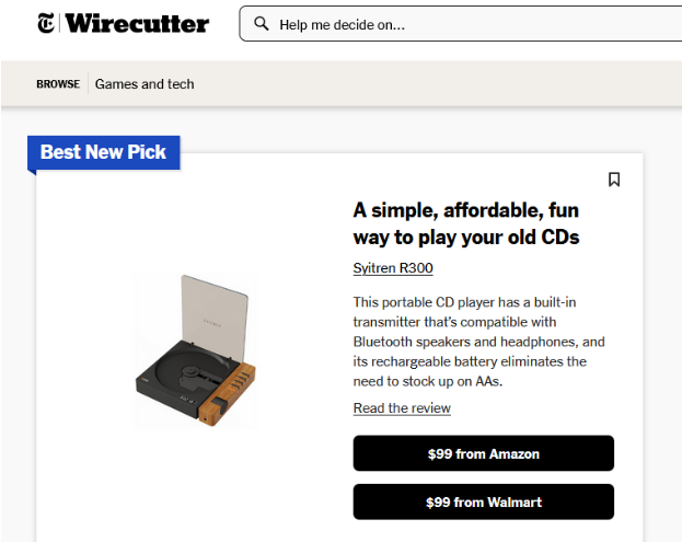 Syitren R300 has been featured by Wirecutter.